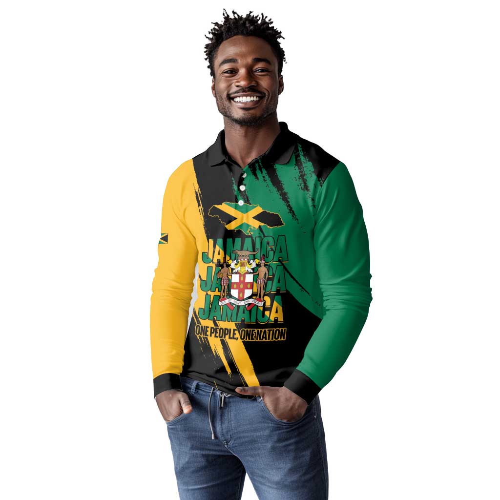 Jumieka Independence Day Long Sleeve Polo Shirt Jamaica One People, One Nation