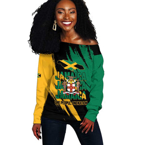 Jumieka Independence Day Off Shoulder Sweater Jamaica One People, One Nation