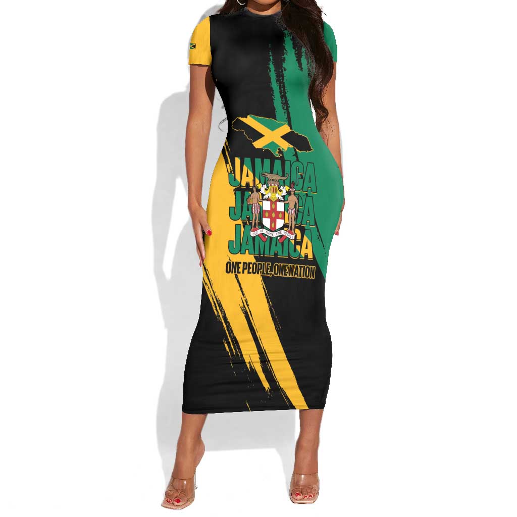 Jumieka Independence Day Short Sleeve Bodycon Dress Jamaica One People, One Nation
