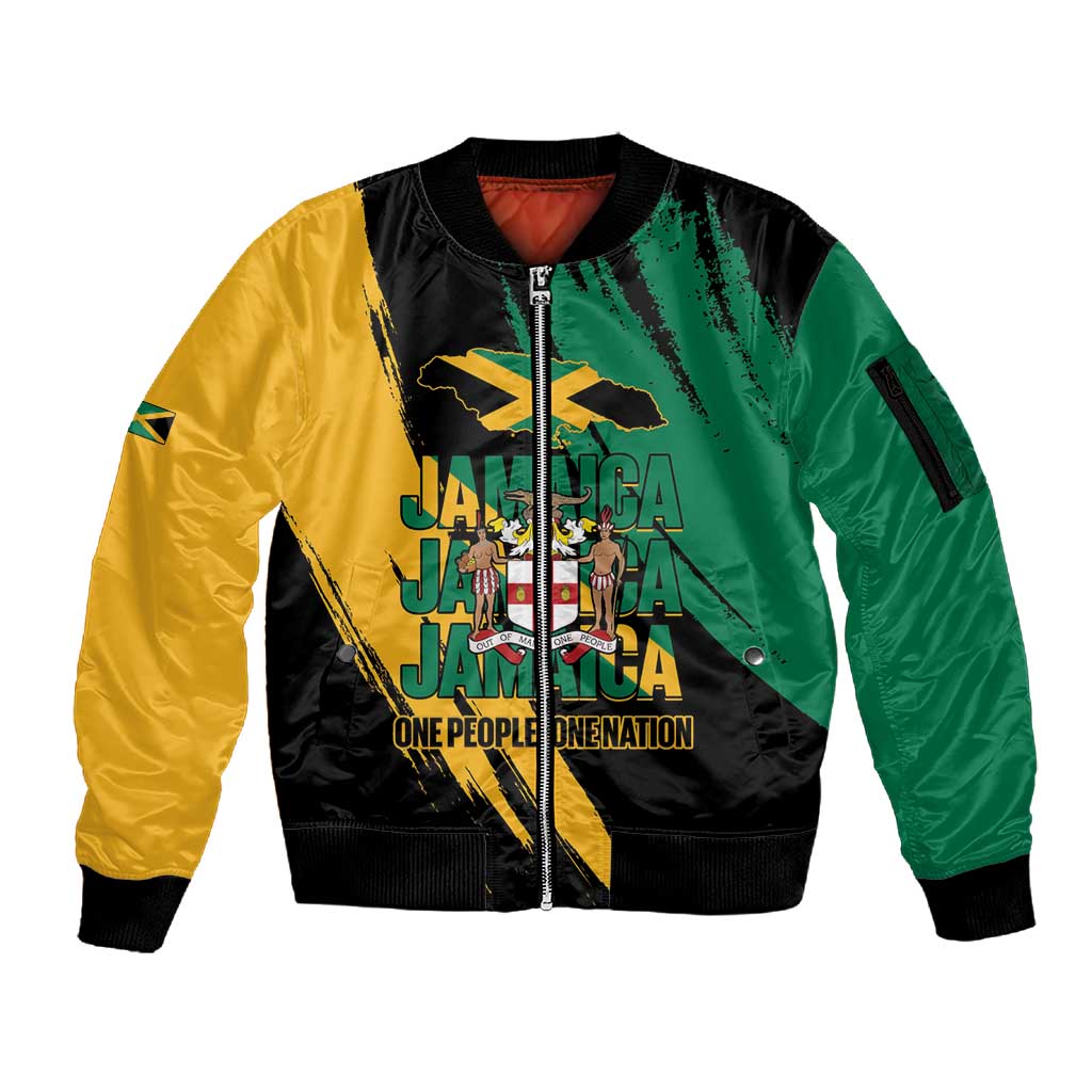 Jumieka Independence Day Sleeve Zip Bomber Jacket Jamaica One People, One Nation