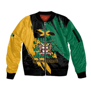 Jumieka Independence Day Sleeve Zip Bomber Jacket Jamaica One People, One Nation