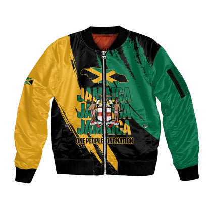 Jumieka Independence Day Sleeve Zip Bomber Jacket Jamaica One People, One Nation