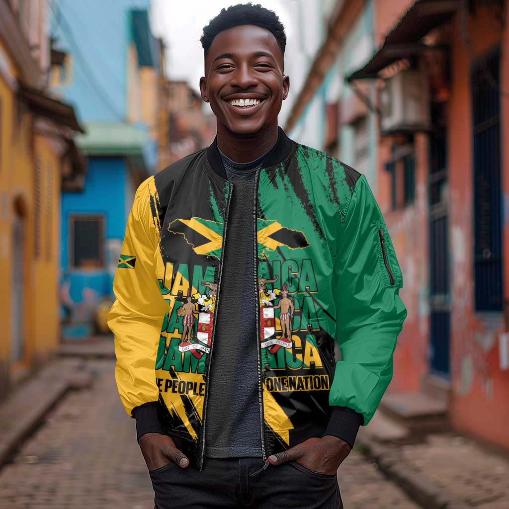 Jumieka Independence Day Sleeve Zip Bomber Jacket Jamaica One People, One Nation