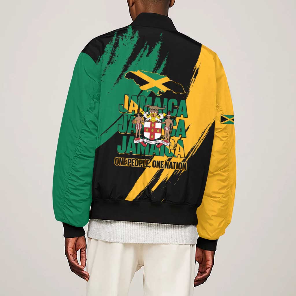 Jumieka Independence Day Sleeve Zip Bomber Jacket Jamaica One People, One Nation
