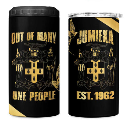Jumieka Independence Day 4 in 1 Can Cooler Tumbler Out Of Many, One People Gold Color