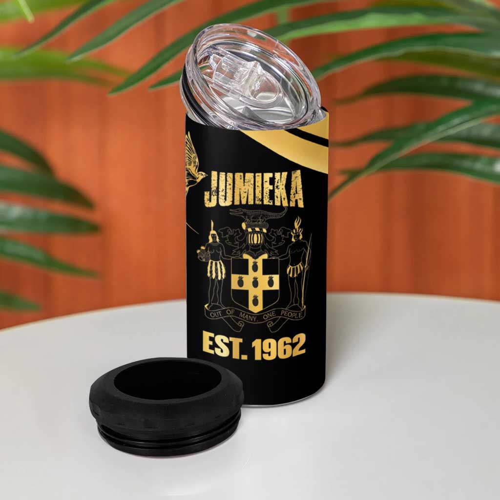 Jumieka Independence Day 4 in 1 Can Cooler Tumbler Out Of Many, One People Gold Color