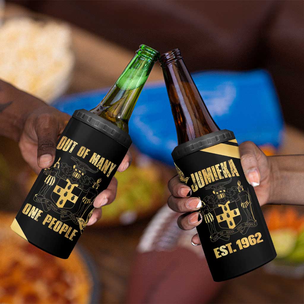 Jumieka Independence Day 4 in 1 Can Cooler Tumbler Out Of Many, One People Gold Color