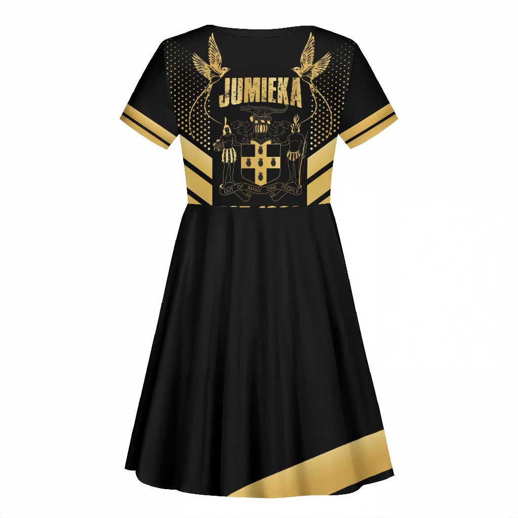 Jumieka Independence Day Kid Short Sleeve Dress Out Of Many, One People Gold Color