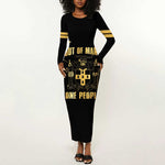 Jumieka Independence Day Long Sleeve Bodycon Dress Out Of Many, One People Gold Color