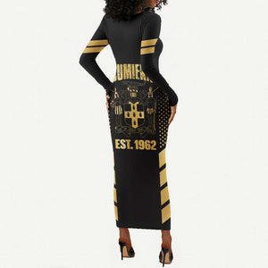 Jumieka Independence Day Long Sleeve Bodycon Dress Out Of Many, One People Gold Color