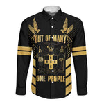 Jumieka Independence Day Long Sleeve Button Shirt Out Of Many, One People Gold Color