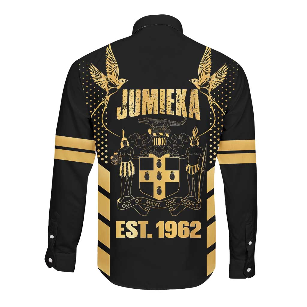 Jumieka Independence Day Long Sleeve Button Shirt Out Of Many, One People Gold Color