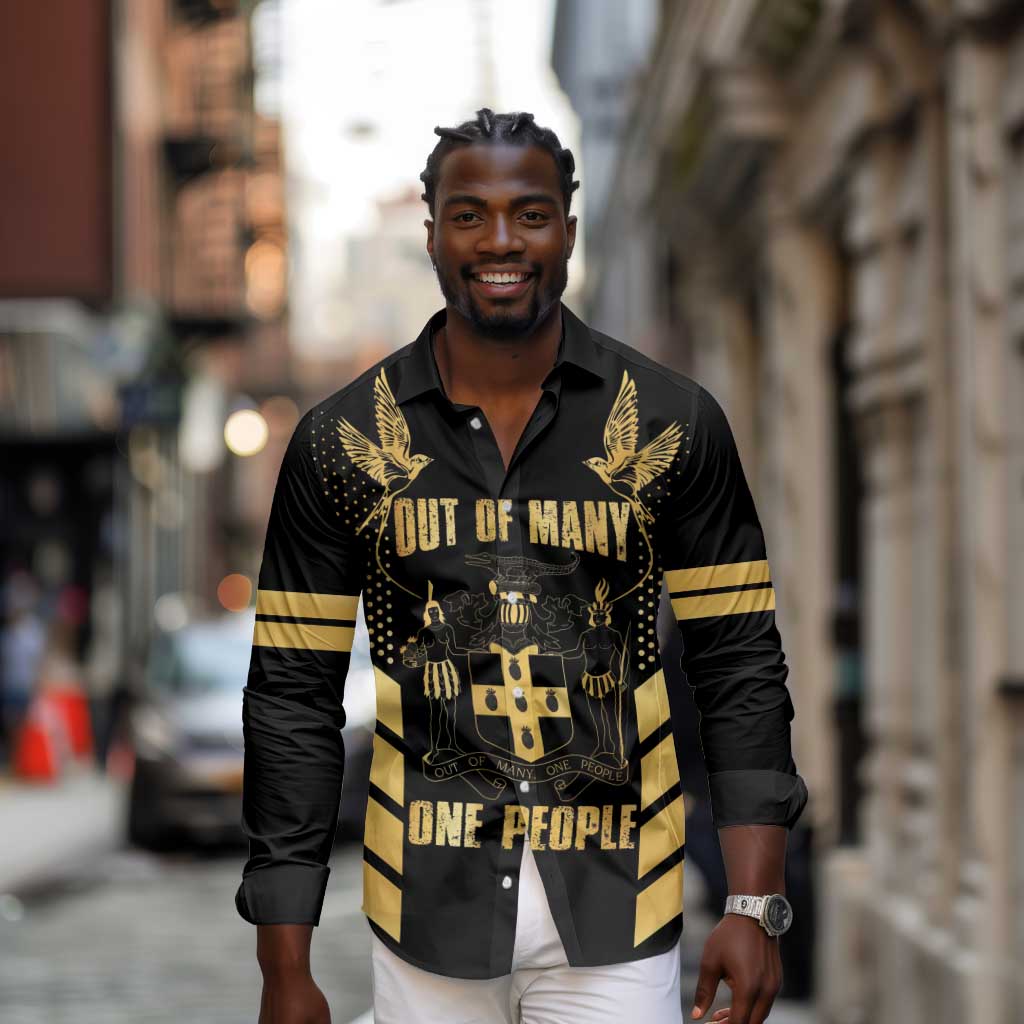Jumieka Independence Day Long Sleeve Button Shirt Out Of Many, One People Gold Color