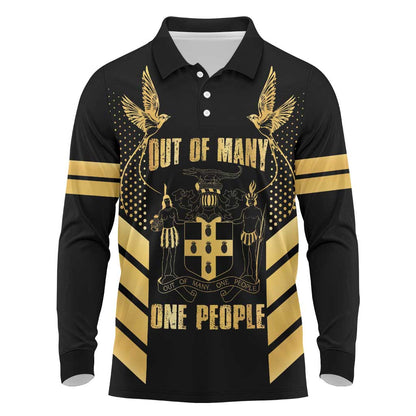 Jumieka Independence Day Long Sleeve Polo Shirt Out Of Many, One People Gold Color