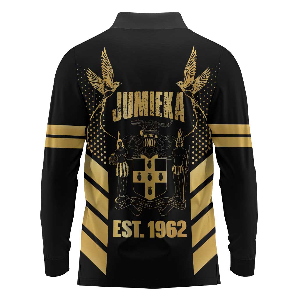 Jumieka Independence Day Long Sleeve Polo Shirt Out Of Many, One People Gold Color