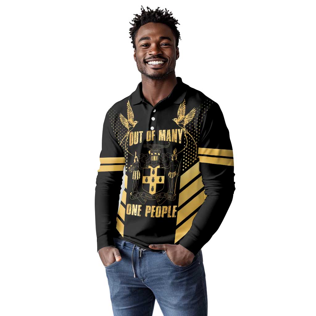 Jumieka Independence Day Long Sleeve Polo Shirt Out Of Many, One People Gold Color