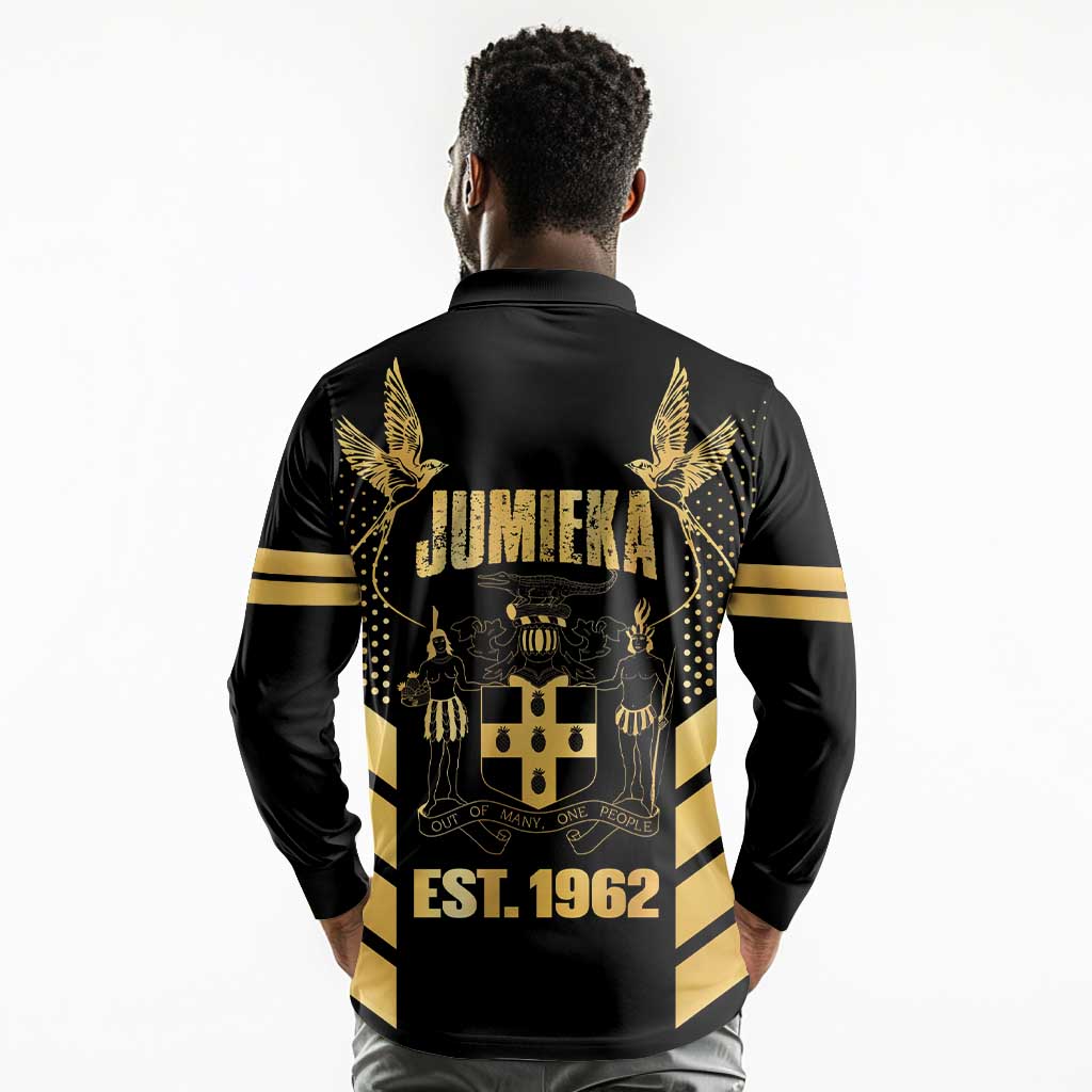 Jumieka Independence Day Long Sleeve Polo Shirt Out Of Many, One People Gold Color