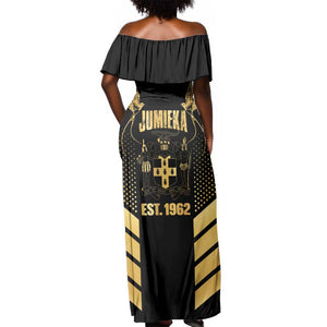 Jumieka Independence Day Off Shoulder Maxi Dress Out Of Many, One People Gold Color