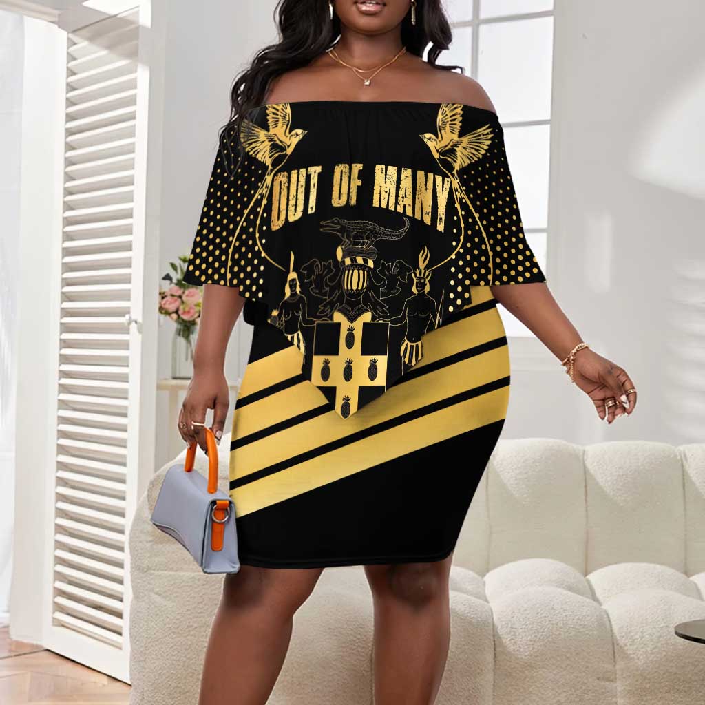 Jumieka Independence Day Off Shoulder Short Dress Out Of Many, One People Gold Color