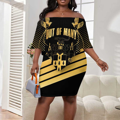Jumieka Independence Day Off Shoulder Short Dress Out Of Many, One People Gold Color