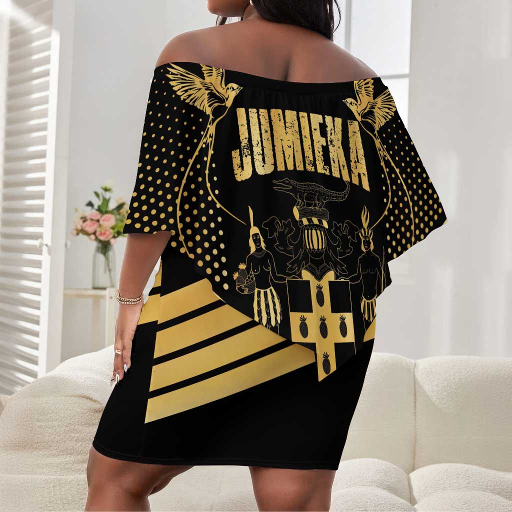 Jumieka Independence Day Off Shoulder Short Dress Out Of Many, One People Gold Color