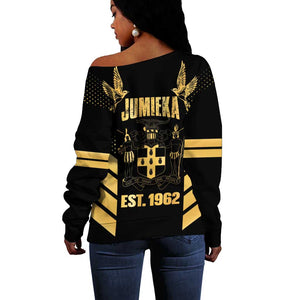 Jumieka Independence Day Off Shoulder Sweater Out Of Many, One People Gold Color