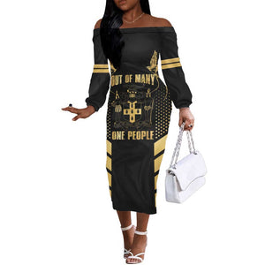 Jumieka Independence Day Off The Shoulder Long Sleeve Dress Out Of Many, One People Gold Color