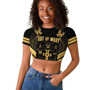 Jumieka Independence Day Raglan Cropped T shirt Out Of Many, One People Gold Color