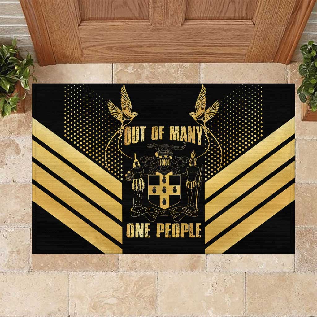 Jumieka Independence Day Rubber Doormat Out Of Many, One People Gold Color