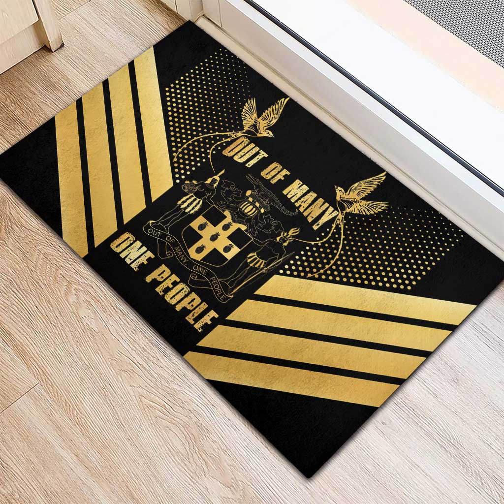 Jumieka Independence Day Rubber Doormat Out Of Many, One People Gold Color