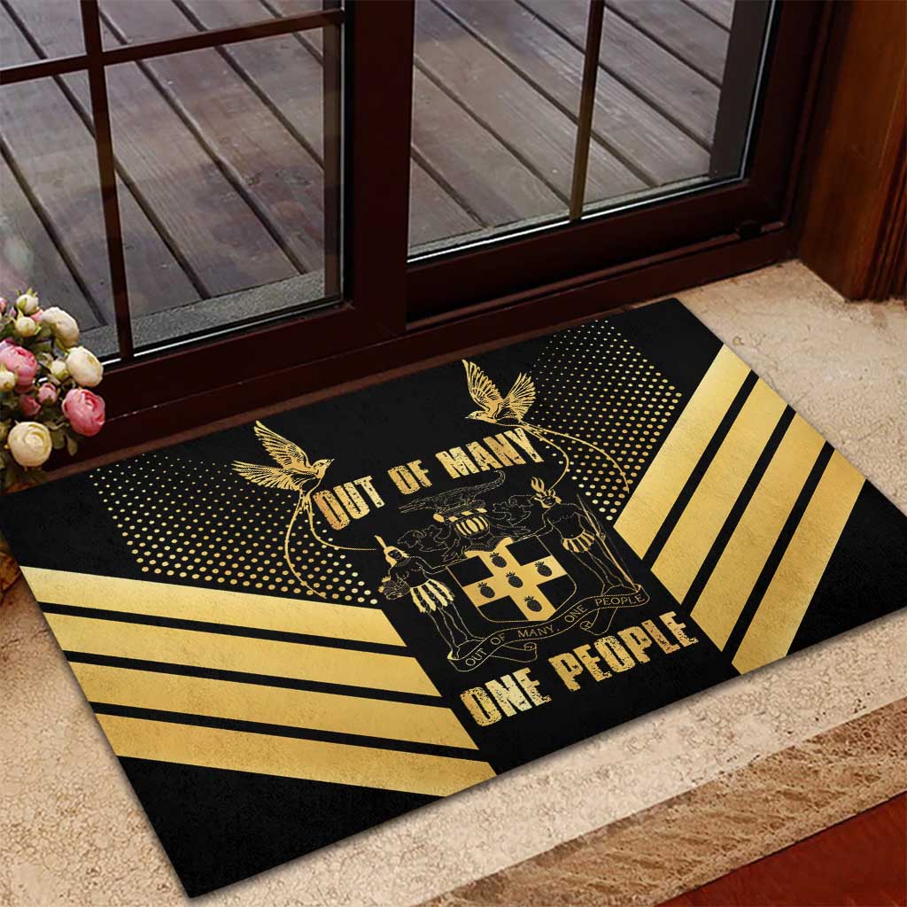 Jumieka Independence Day Rubber Doormat Out Of Many, One People Gold Color
