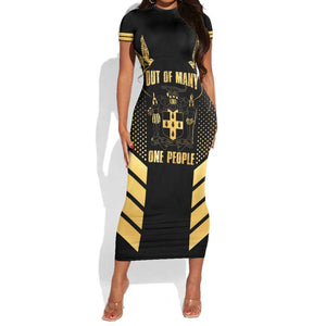 Jumieka Independence Day Short Sleeve Bodycon Dress Out Of Many, One People Gold Color