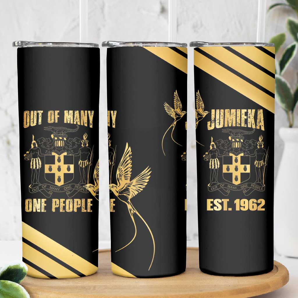 Jumieka Independence Day Skinny Tumbler Out Of Many, One People Gold Color