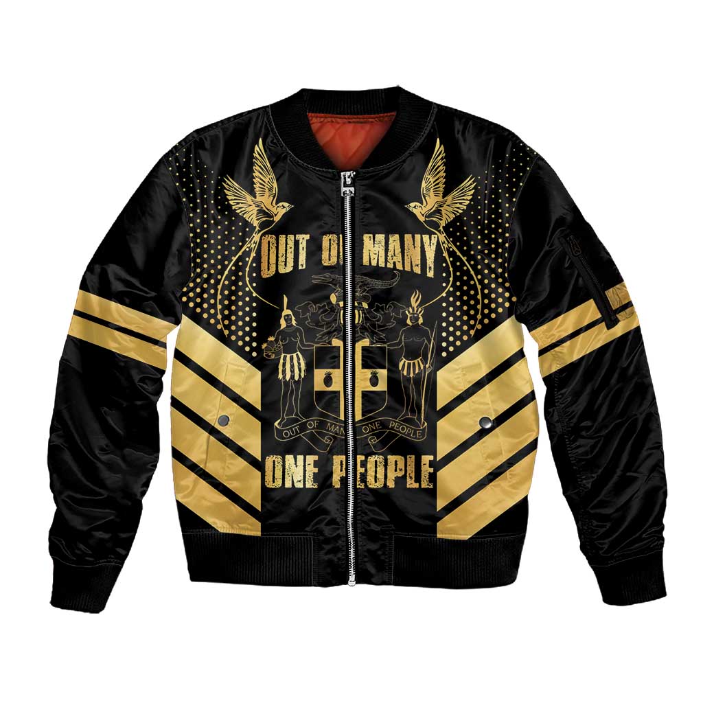 Jumieka Independence Day Sleeve Zip Bomber Jacket Out Of Many, One People Gold Color