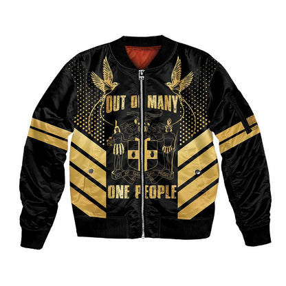 Jumieka Independence Day Sleeve Zip Bomber Jacket Out Of Many, One People Gold Color