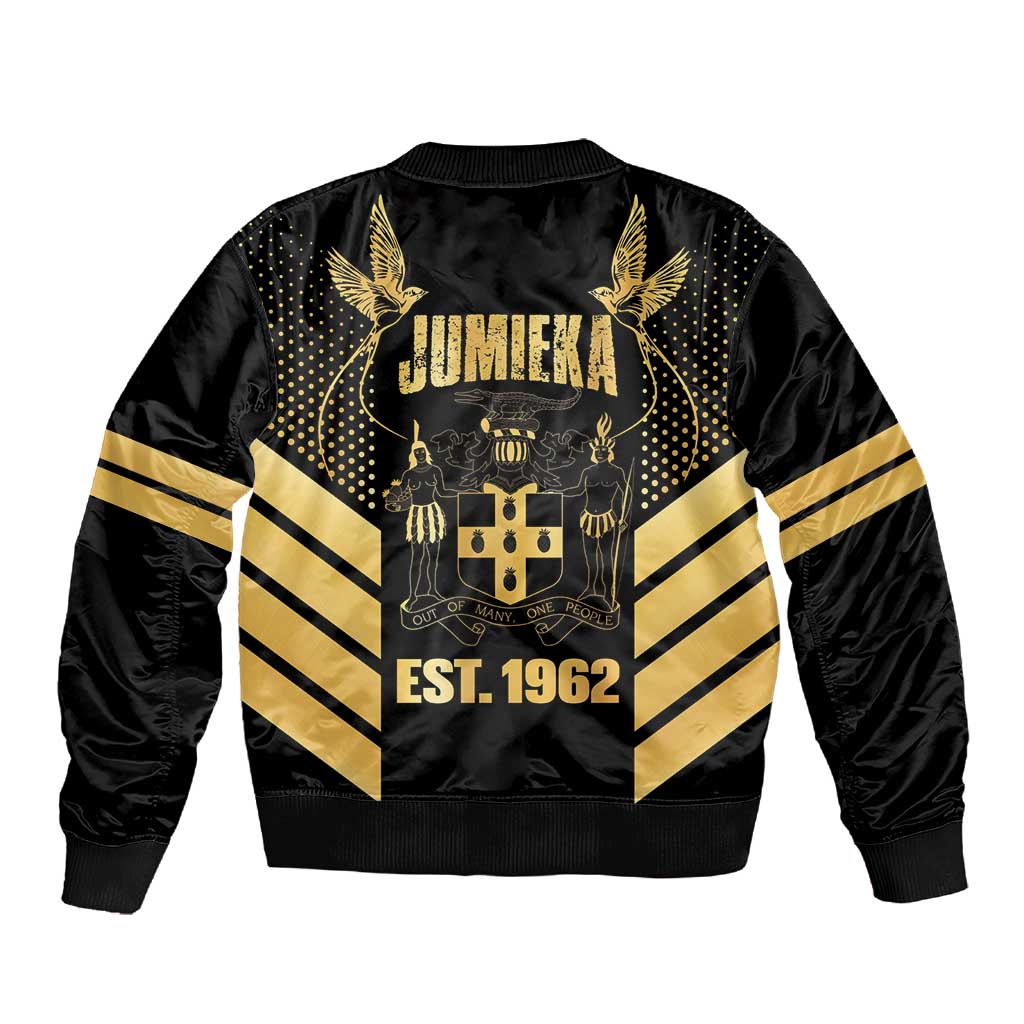 Jumieka Independence Day Sleeve Zip Bomber Jacket Out Of Many, One People Gold Color