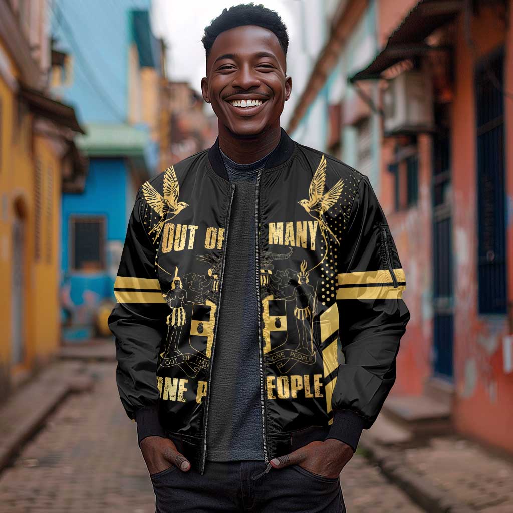 Jumieka Independence Day Sleeve Zip Bomber Jacket Out Of Many, One People Gold Color