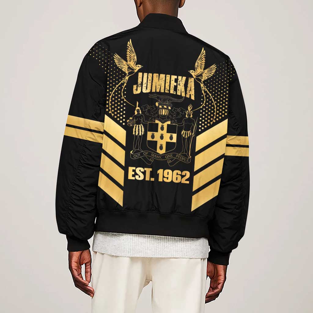 Jumieka Independence Day Sleeve Zip Bomber Jacket Out Of Many, One People Gold Color