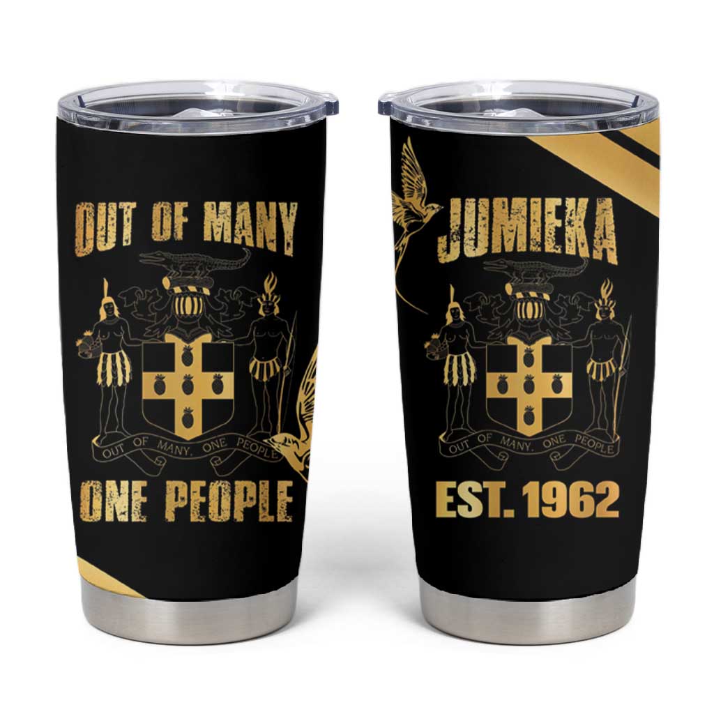 Jumieka Independence Day Tumbler Cup Out Of Many, One People Gold Color