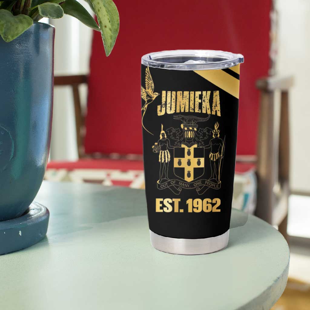 Jumieka Independence Day Tumbler Cup Out Of Many, One People Gold Color