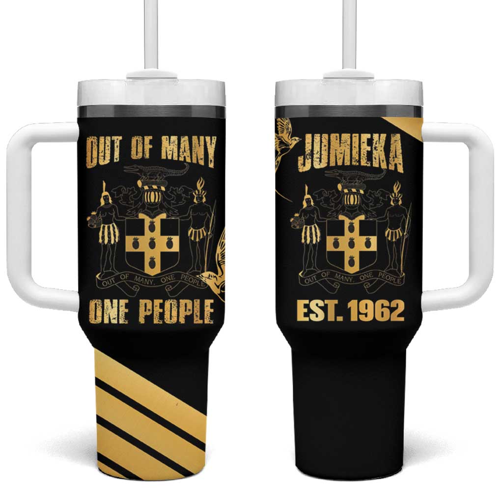 Jumieka Independence Day Tumbler With Handle Out Of Many, One People Gold Color