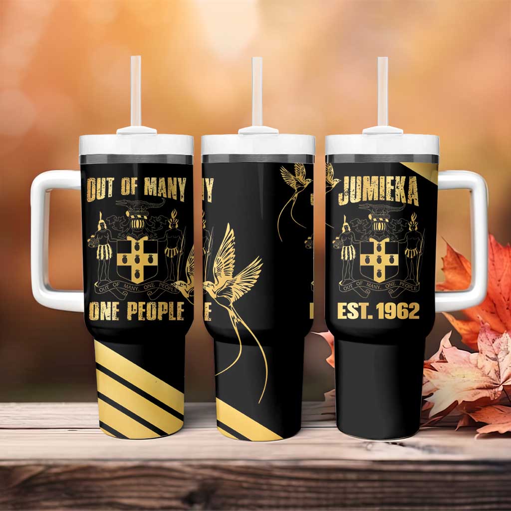 Jumieka Independence Day Tumbler With Handle Out Of Many, One People Gold Color