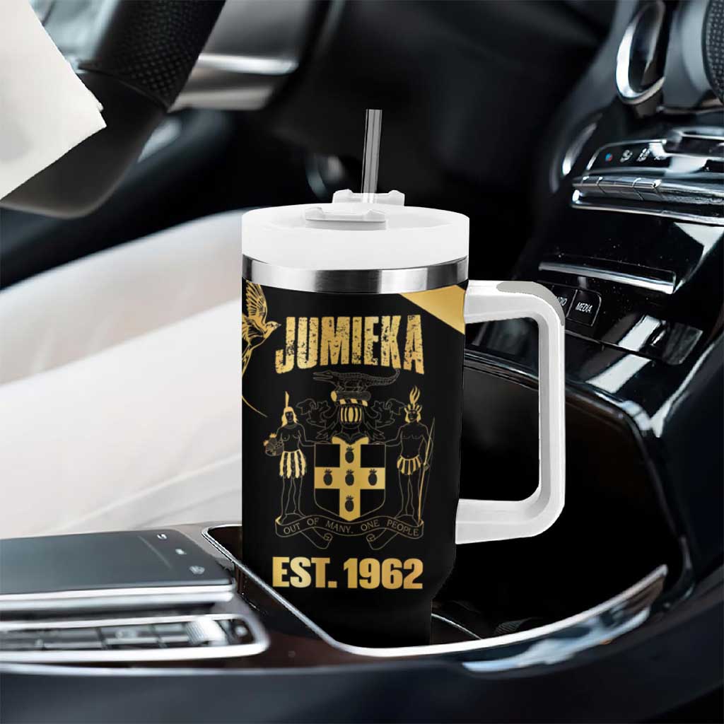 Jumieka Independence Day Tumbler With Handle Out Of Many, One People Gold Color