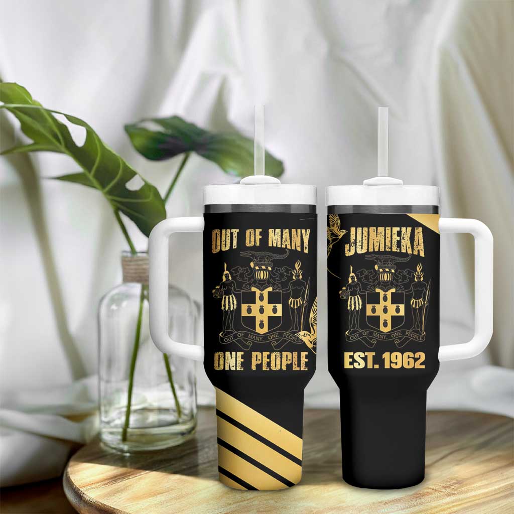 Jumieka Independence Day Tumbler With Handle Out Of Many, One People Gold Color