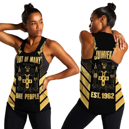 Jumieka Independence Day Women Racerback Tank Out Of Many, One People Gold Color