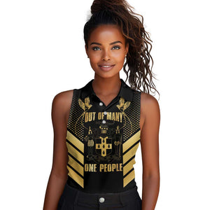 Jumieka Independence Day Women Sleeveless Polo Shirt Out Of Many, One People Gold Color