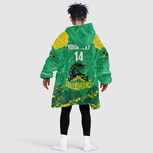 Custom Afro Jamaica Cricket Kid Wearable Blanket Hoodie Go Champions Tallawahs Grunge Style