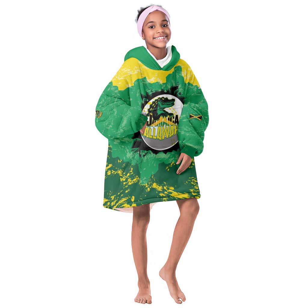 Custom Afro Jamaica Cricket Kid Wearable Blanket Hoodie Go Champions Tallawahs Grunge Style
