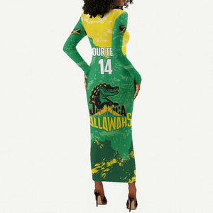 Custom Afro Jamaica Cricket Long Sleeve Bodycon Dress Go Champions Tallawahs Grunge Style