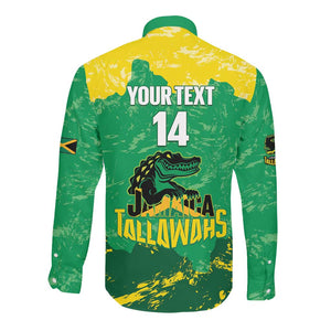 Custom Afro Jamaica Cricket Long Sleeve Button Shirt Go Champions Tallawahs Grunge Style